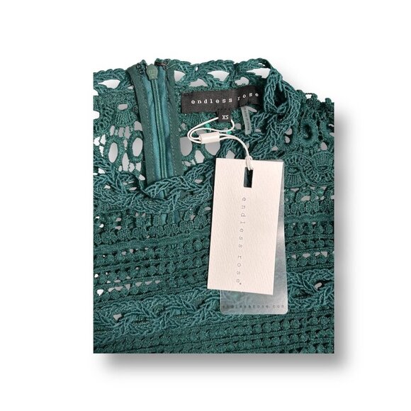Anthropologie Endless Rose XS Green Crochet Lace Peplum Blouse Coquette Chic NW - Picture 7 of 8